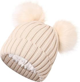 img 4 attached to Roniky Womens Winter Hat: Cable Knit Silk Satin Lined Beanie with Double Faux Fur Pom Pom Ears - Perfect for Women and Girls