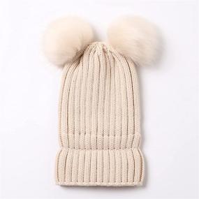 img 2 attached to Roniky Womens Winter Hat: Cable Knit Silk Satin Lined Beanie with Double Faux Fur Pom Pom Ears - Perfect for Women and Girls