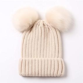 img 3 attached to Roniky Womens Winter Hat: Cable Knit Silk Satin Lined Beanie with Double Faux Fur Pom Pom Ears - Perfect for Women and Girls