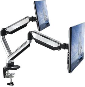 img 4 attached to Dual Monitor Desk Mount Stand- Height Adjustable Gas Spring Monitor Arm: Full Motion VESA Mount 🖥️ Stand with Clamp and Grommet Base - Fits Screens up to 32 Inch, VESA 75x75, 100x100, Polished Aluminum