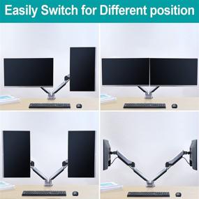 img 3 attached to Dual Monitor Desk Mount Stand- Height Adjustable Gas Spring Monitor Arm: Full Motion VESA Mount 🖥️ Stand with Clamp and Grommet Base - Fits Screens up to 32 Inch, VESA 75x75, 100x100, Polished Aluminum