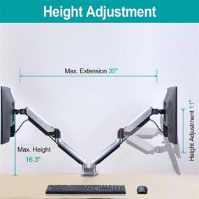 img 2 attached to Dual Monitor Desk Mount Stand- Height Adjustable Gas Spring Monitor Arm: Full Motion VESA Mount 🖥️ Stand with Clamp and Grommet Base - Fits Screens up to 32 Inch, VESA 75x75, 100x100, Polished Aluminum