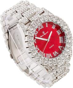 img 1 attached to ⌚ Exquisite Women's Big Rocks Bezel Colored Dial Watch with Roman Numerals, Fully Iced Out - ST10327LA