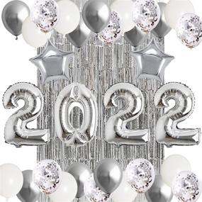 img 4 attached to 2022 New Year Party Decorations: 32" Silver Foil Balloons, Tinsel Curtain, Stars Balloons, Confetti Balloons - Perfect for New Year's Eve Party Decoration and Supplies