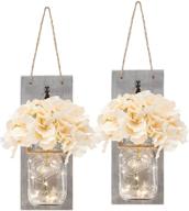 🔦 pair of illuminated sconces - country rustic mason jar wall sconce hanging mason jar sconces with led fairy lights logo