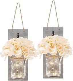 img 4 attached to 🔦 Pair of Illuminated Sconces - Country Rustic Mason Jar Wall Sconce Hanging Mason Jar Sconces with LED Fairy Lights