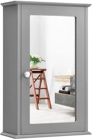 img 4 attached to 🏢 Tangkula Grey Mirrored Bathroom Cabinet - Wall Mount Storage with Single Door, Medicine Cabinet for Bathroom