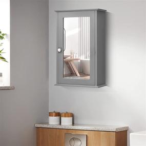 img 1 attached to 🏢 Tangkula Grey Mirrored Bathroom Cabinet - Wall Mount Storage with Single Door, Medicine Cabinet for Bathroom