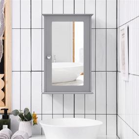 img 2 attached to 🏢 Tangkula Grey Mirrored Bathroom Cabinet - Wall Mount Storage with Single Door, Medicine Cabinet for Bathroom