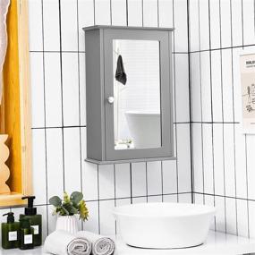 img 3 attached to 🏢 Tangkula Grey Mirrored Bathroom Cabinet - Wall Mount Storage with Single Door, Medicine Cabinet for Bathroom