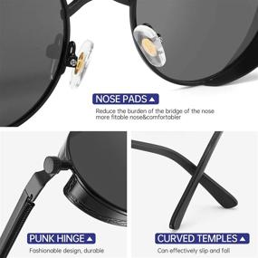 img 1 attached to 🕶️ Men's Steampunk Polarized Sunglasses with UV Protection, Round Gothic Shades Style for Women, Metal Circle Frame