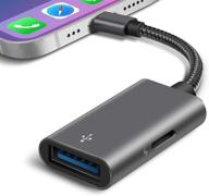 plusysee usb 3.0 camera adapter for iphone/ipad - plug & play usb adapter with charging port, usb female otg adapter for ipad, supporting camera, card reader, and usb flash drive on iphone logo