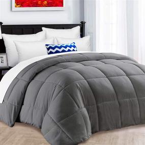 img 4 attached to 🛌 HARNY All Season King Comforter, Grey Quilted Down Alternative Duvet Insert, Fluffy & Soft, 90x102 Inches