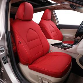 img 4 attached to 🚗 На заказ набор чехлов для автомобильных сидений EKR для Toyota Camry Hybrid LE/SE 2018-2022 - кожзам (красный)