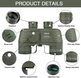 img 3 attached to 🔭 Enhanced Marine Binoculars 10×50: Rangefinder Compass, BAK4 FMC Lens, Waterproof & Fogproof - Ideal for Boating, Birdwatching, Hunting (Army Green)