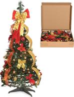 🎄 4 foot pre-lit pre-decorated christmas tree - easy assembly pull up pop out tree with ornaments, 100 warm lights, and stand logo