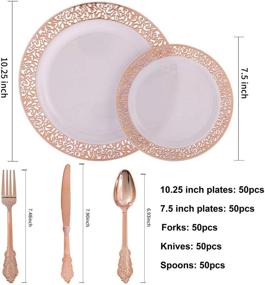 img 3 attached to 🌹 350 Piece Rose Gold Partyware Set: Includes 100 Plastic Plates, 150 Rose Gold Silverware (50 Forks, 50 Knives, 50 Spoons), and 50 Disposable Cups and Napkins Each