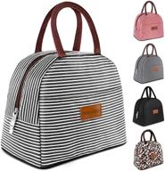 dania & dean insulated lunch bag: stylish, leakproof, and durable tote for women/kids - perfect for office, school, or outdoor activities (black and white stripes) logo