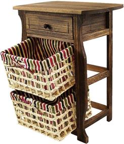 img 1 attached to Jerry & Maggie - Dark Brown Wood Nightstand - Rustic Bedside Table with 2 Vine Weaved Baskets & 1 Drawer - Authentic Natural Indus Wood Texture for Classic Countryside Storage Solution