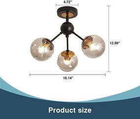 img 3 attached to 🏡 SZXYKEJI Vintage 3-Light Chandelier with Glass Globe – Black Semi Flush Mount Ceiling Light Fixture for Hallway, Stairway, Porch, Entryway, Kitchen, Bedroom, Laundry – Farmhouse Décor