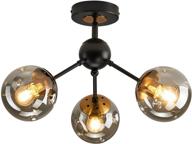 🏡 szxykeji vintage 3-light chandelier with glass globe – black semi flush mount ceiling light fixture for hallway, stairway, porch, entryway, kitchen, bedroom, laundry – farmhouse décor логотип