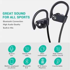 img 3 attached to 🎧 Беспроводные наушники Fitniv U8I Bluetooth: Водонепроницаемые наушники с шумоподавлением для фитнеса и тренажерного зала с 10-часовым временем проигрывания