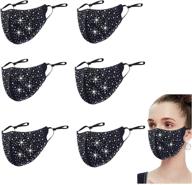 yuesuo black rhinestone face mask with sparkly diamond design - reusable, breathable, and washable cloth mask - perfect gift idea for women logo