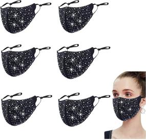 img 4 attached to YUESUO Black Rhinestone Face Mask with Sparkly Diamond Design - Reusable, Breathable, and Washable Cloth Mask - Perfect Gift Idea for Women