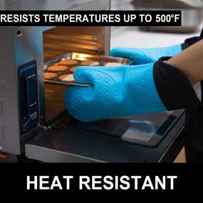 img 3 attached to 🧤 CHRYZTAL Premium Professional Silicone Oven Mitts: Quilted Liner, 500°F Heat Resistant, Non-Slip, Blue, Set of 2 - Perfect for BBQ, Baking & Cooking!