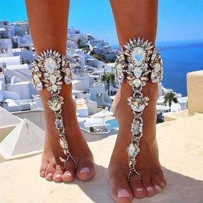 img 4 attached to 💎 Серебряная браслетка с кристаллами, жемчужной ногой на пляже для женщин и девочек - элегантное украшение для ног