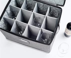 img 1 attached to 🍷 Grey Wine Glass Storage: Securely Holds 12 Red or White Wine Glasses, Full-Padded Interior with Sturdy Top and Sides (Pack of 1)