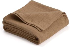 img 4 attached to 🧶 Vellux Cotton Woven Blanket - Natural, Cozy, Warm, Chevron Textured, Pet-Friendly & All-Seasons Tan Blanket