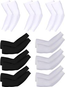 img 4 attached to 🌞 Bememo UV Protection Sleeves - 9 Pairs Unisex Long Arm Cooling Sleeves with Ice Silk Arm Cover (Black, White, Grey)