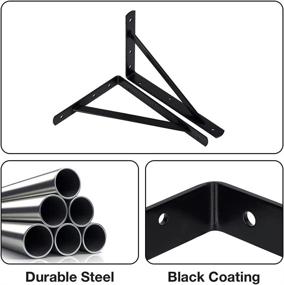img 2 attached to 🔧 10-Pack of Heavy Duty Shelf L Brackets - HOME MASTER HARDWARE 12"x8" Shelf Support Corner Brace Joint, Right Angle Bracket in Black with Screws