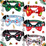 🐱 xuniea 6-pack cat collar with removable bow tie and bell - breakaway kitten collar with bowtie, holiday safety cat collar – adjustable santa claus snowflake kitty collar with buckle logo