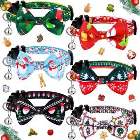 img 4 attached to 🐱 Xuniea 6-Pack Cat Collar with Removable Bow Tie and Bell - Breakaway Kitten Collar with Bowtie, Holiday Safety Cat Collar – Adjustable Santa Claus Snowflake Kitty Collar with Buckle