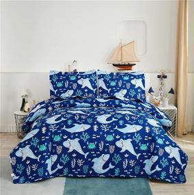 img 4 attached to 🦈 Ferdilan Bedspread Twin Coverlet: Quilt Set with Shark, Crab, and Seaweed Design - 3 Piece Reversible Lightweight Bedding Set - All Season Breathable Quilt with 2 Shams