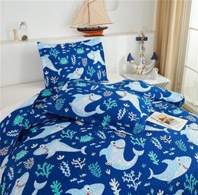 img 3 attached to 🦈 Ferdilan Bedspread Twin Coverlet: Quilt Set with Shark, Crab, and Seaweed Design - 3 Piece Reversible Lightweight Bedding Set - All Season Breathable Quilt with 2 Shams