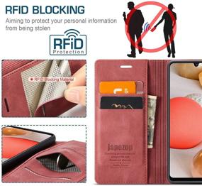 img 2 attached to 📱 Premium Samsung Galaxy A42 5G Case - RFID Blocking Leather Wallet with Kickstand, Card Holder, and Magnetic Closure - Red, Fits Samsung Galaxy A42 5G 6.6 inch Screen Size