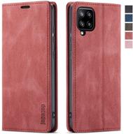 📱 premium samsung galaxy a42 5g case - rfid blocking leather wallet with kickstand, card holder, and magnetic closure - red, fits samsung galaxy a42 5g 6.6 inch screen size logo