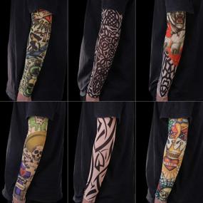 img 3 attached to 🎃 Gospire Stretchy Nylon Fake Tattoo Sleeves: Halloween Body Art Arm Stockings for Men & Women