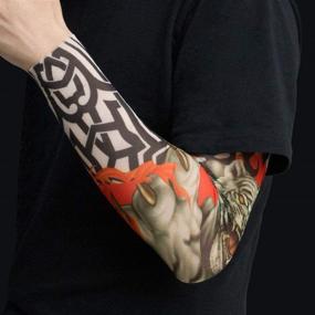 img 1 attached to 🎃 Gospire Stretchy Nylon Fake Tattoo Sleeves: Halloween Body Art Arm Stockings for Men & Women