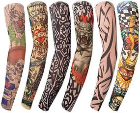 img 4 attached to 🎃 Gospire Stretchy Nylon Fake Tattoo Sleeves: Halloween Body Art Arm Stockings for Men & Women