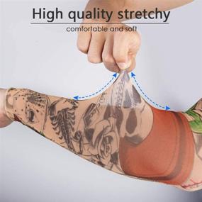 img 2 attached to 🎃 Gospire Stretchy Nylon Fake Tattoo Sleeves: Halloween Body Art Arm Stockings for Men & Women