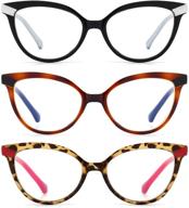 👓 stylish cat eye reading glasses for women - set of 3 pairs: blue light blocking, anti-glare, magnifying computer readers +1.75 logo