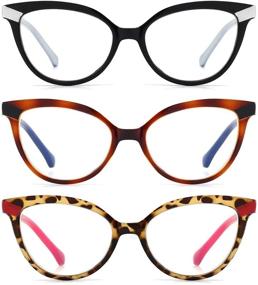 img 4 attached to 👓 Stylish Cat Eye Reading Glasses for Women - Set of 3 Pairs: Blue Light Blocking, Anti-Glare, Magnifying Computer Readers +1.75