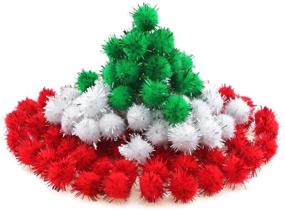 img 4 attached to 🎄 300 Pcs 25mm Christmas Pom Poms Multicolor Glitter Pom Poms for Craft Project, Creative DIY Crafts Decorations, Green, Red, and White - Wpxmer