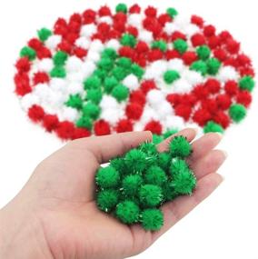img 1 attached to 🎄 300 Pcs 25mm Christmas Pom Poms Multicolor Glitter Pom Poms for Craft Project, Creative DIY Crafts Decorations, Green, Red, and White - Wpxmer
