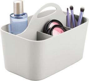 img 1 attached to 🚿 mDesign Plastic Shower Caddy Organizer Basket for Dorm Bathroom Bathtub - Lumiere Collection, Light Gray - Convenient Handle, Soap Dispenser/Shampoo/Conditioner Holder, Hair Accessories