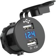 🔌 linkstyle dual usb charger socket power outlet with digital voltmeter display - 12v 4.2a, waterproof dual ports for car rv boat marine motorcycle mobile - blue logo